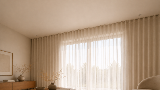 Vorhänge von der Decke bis zum Boden mit verdeckter Schiene und eleganter Wellenfalte für einen höheren Raumeindruck