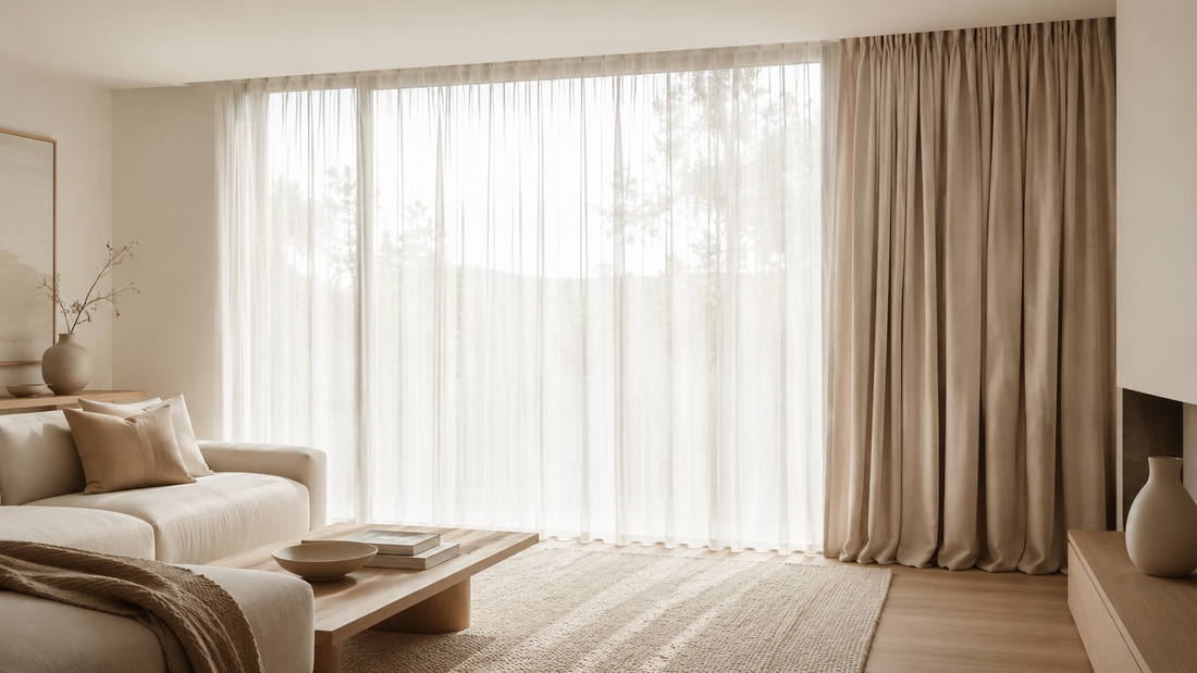 Wohnzimmer mit hochwertigem Fertigvorhang im minimalistischen FENJA Stil